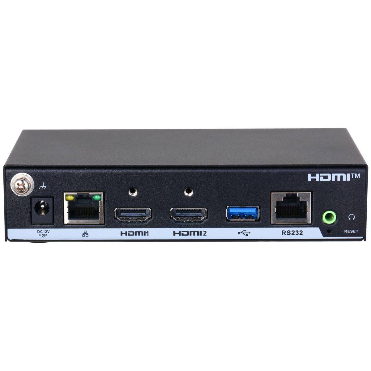 Decodificador Dahua DHI-NVD0200FX-A01 de 2 HDMI, H.265/H.264, decodifica hasta 2 canales 8 MP o 10 canales 1080p. Admite video wall, 25 ventanas, LAN Gigabit, DSS Pro y audio HDMI para monitoreo CCTV