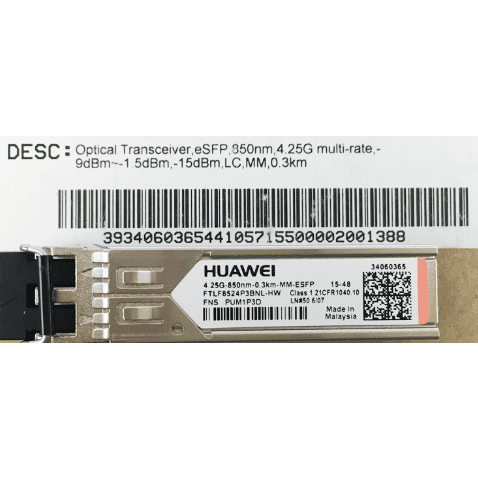 34060365 HUAWEI 4.25G-850nm-0.3KM-MM-ESFP Tranceiver Module - Gestion y Equipos (G&E)