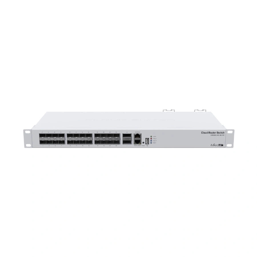 Switch rack 1U con 24 SFP+ 10G, 2 QSFP+ 40G y doble fuente redundante. Alta densidad para agregación y backbone de fibra.