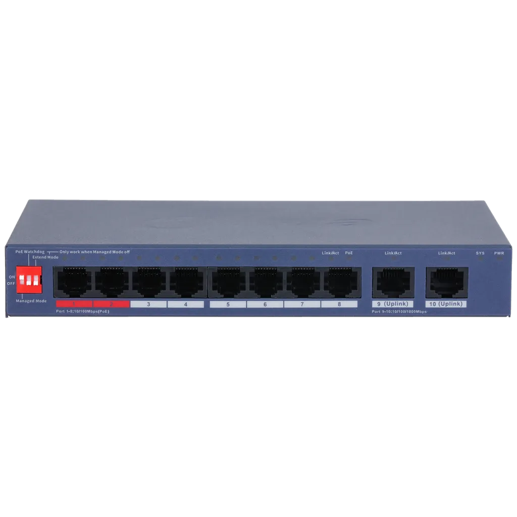 DH-CS4010-8ET2GT-110. Switch Cloud Dahua 8 Puertos Poe 110W 100Mbps 2x1Gbps Uplink Desktop