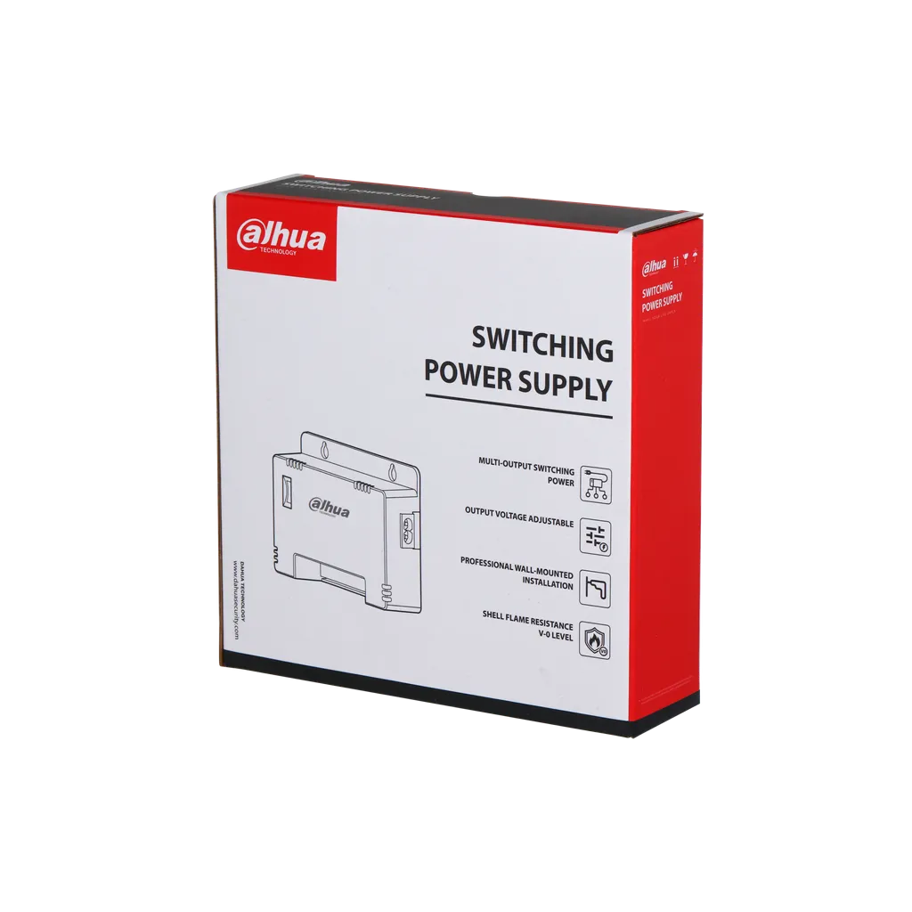 DH-PFM344D-8CH-EN. Fuente de poder Dahua de 8 canales, fuente entrega un maximo de 12W por canal considerando un maximo de 60Watt de entrega en el total de sus salidas