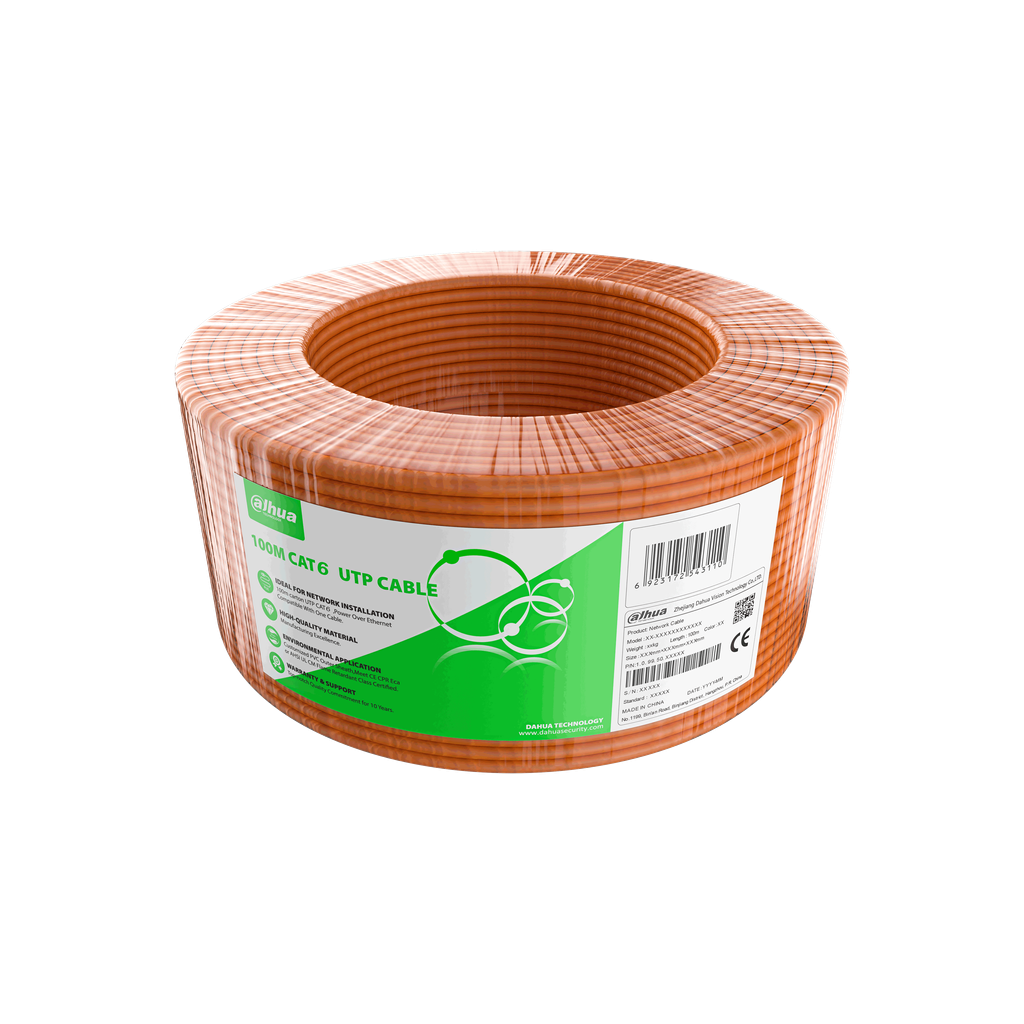 DH-PFM922I-6UN-C-100-orange-L. ROLLO DE CABLE 100MTS. CAT6 ALEACION DAHUA. 23AWG