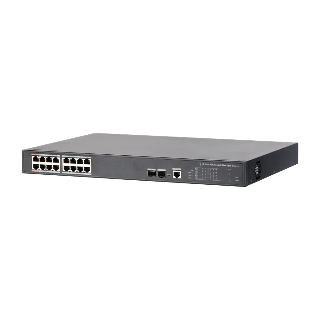 DH-PFS4218-16GT-190. Switch PoE 16 puertos 10/100 + 2 Combo Gigabit/SFP Uplink 190W 802.3at admin.