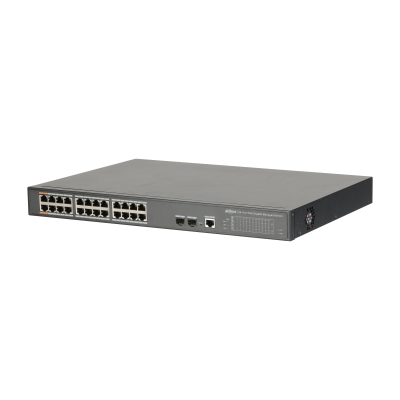 DH-PFS4226-24GT-240. Switch PoE 24 puertos 10/100/1000 2 Combo Gigabit/SFP Uplink 240W 802.3at admi