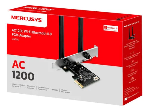 Adaptador PCIe Mercusys MA30E AC1200 - Wi-Fi Dual Band, Bluetooth 5.0, MU-MIMO, BRACKET LARGO - Gestion y Equipos (G&E)