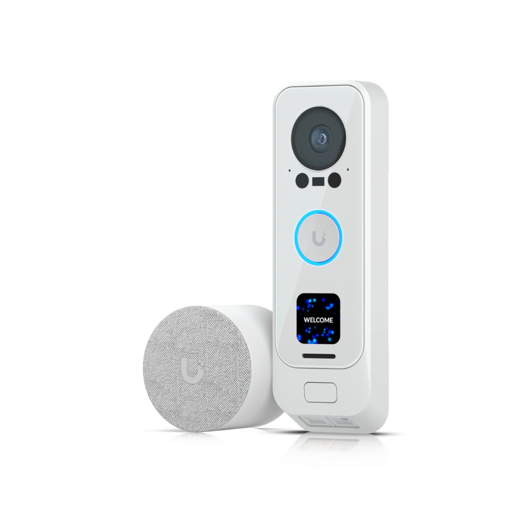 UniFi Protect Camera/Doorbell Interior/Exterior Kit – Video Timbre Premium (Blanco, HDR, AI, 2-way Audio, PoE Chime Included) Req: (2)U-PoE