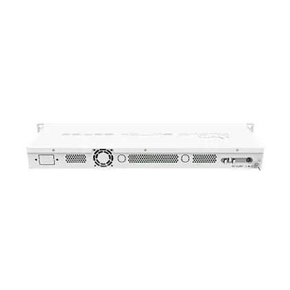 Switch/router rack 1U con 24 Gigabit y 2 SFP+ 10G, RouterOS/SwOS. Ideal para distribución empresarial en gabinetes.