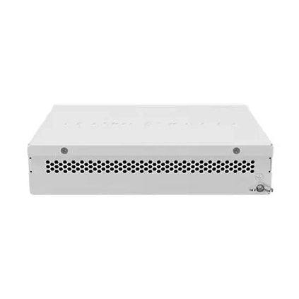 Switch Smart compacto con 8 puertos Gigabit y 2 SFP+ 10G, SwOS y PSU. Ideal para enlaces de fibra y redes de alto rendimiento.
