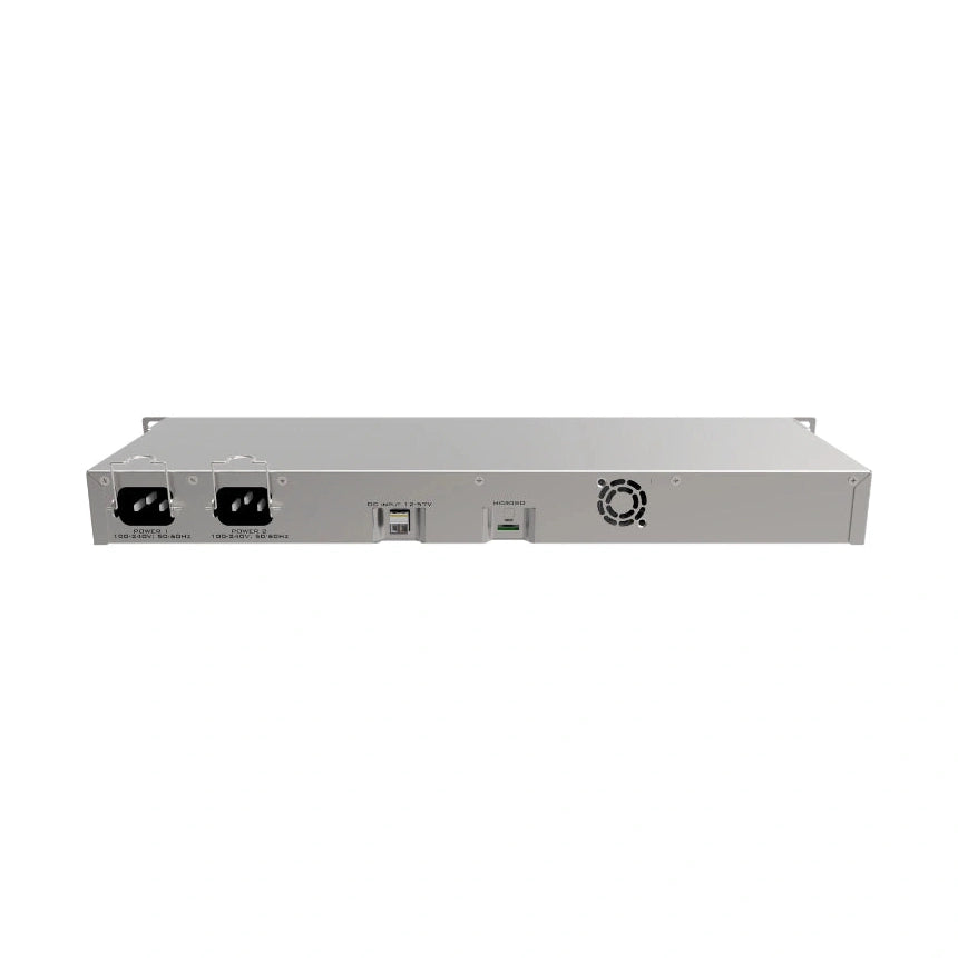 RouterBOARD 1100AHx4 con CPU ARM de 4 núcleos, 13 puertos Gigabit, RouterOS L6 y doble fuente. Router rack 1U para redes empresariales.