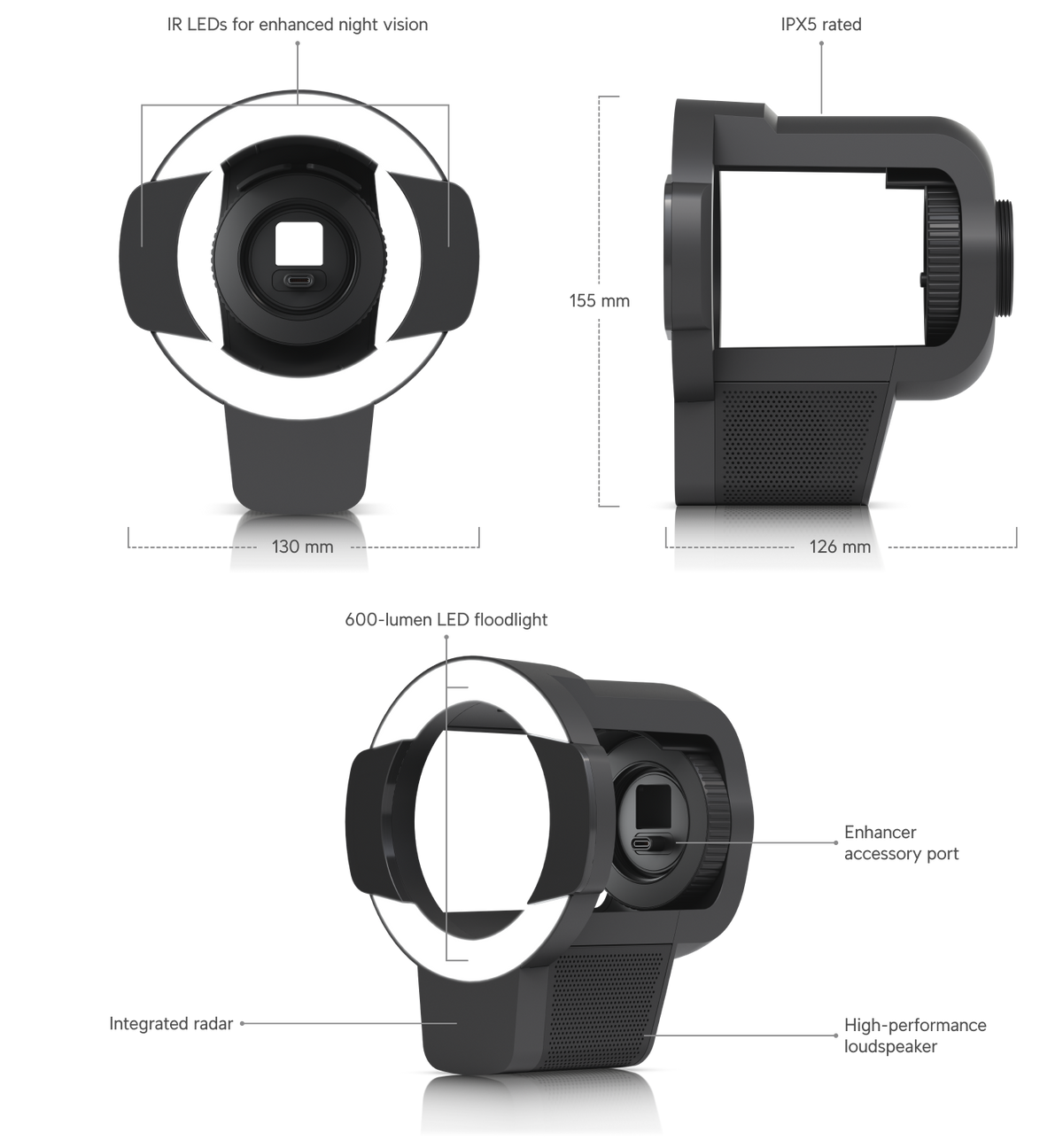 UI Negro p/UVC-G6-Pro-Bullet Extensor LED600lm 40mt Exterior IPX5 15W