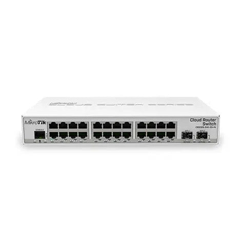 Switch/router desktop con 24 puertos Gigabit, 1 SFP y RouterOS. Ideal para switching gestionado y funciones de routing en pymes.