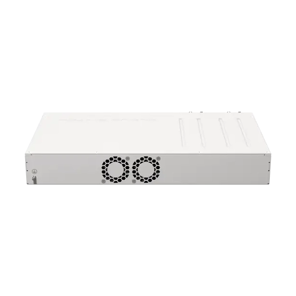 Switch de alta capacidad con 8 puertos SFP28 25G y 2 QSFP28 100G, RouterOS, doble fuente hot-swap y formato desktop para backbone.