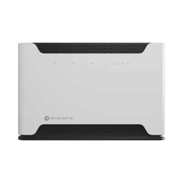 Chateau 5G ac con CPU quad-core, 5 puertos Gigabit, Wi-Fi dual band y módem 5G FG621-EA. RouterOS para conectividad móvil avanzada.