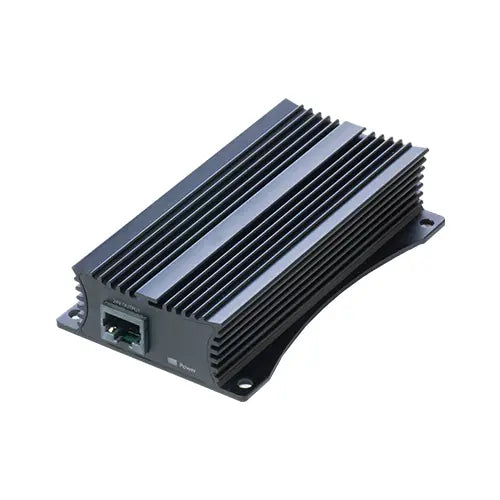 Inyector PoE pasivo Gigabit de alta potencia para equipos MikroTik. Permite alimentación por Ethernet en instalaciones profesionales.