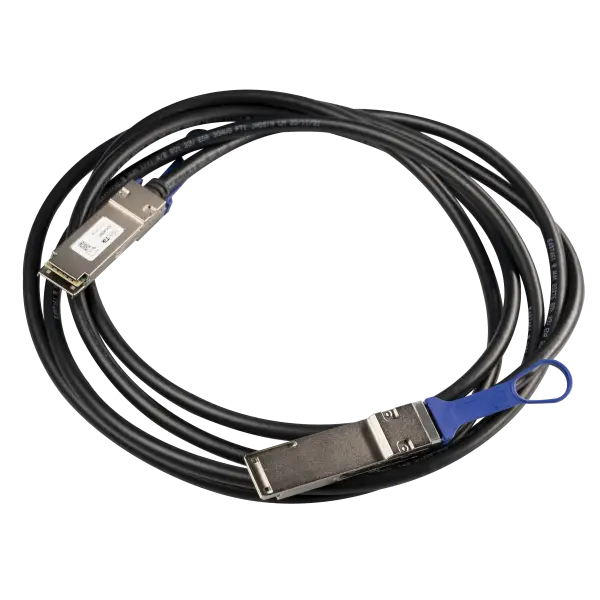 Cable DAC QSFP28 100G de 3 m para conexión directa entre switches, routers o servidores, ideal para enlaces cortos en data center.