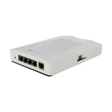 Switch compacto con 4 puertos RJ45 10G y 1 puerto Gigabit de gestión, RouterOS/SwOS, fuente y montaje DIN. Ideal para redes multigigabit.
