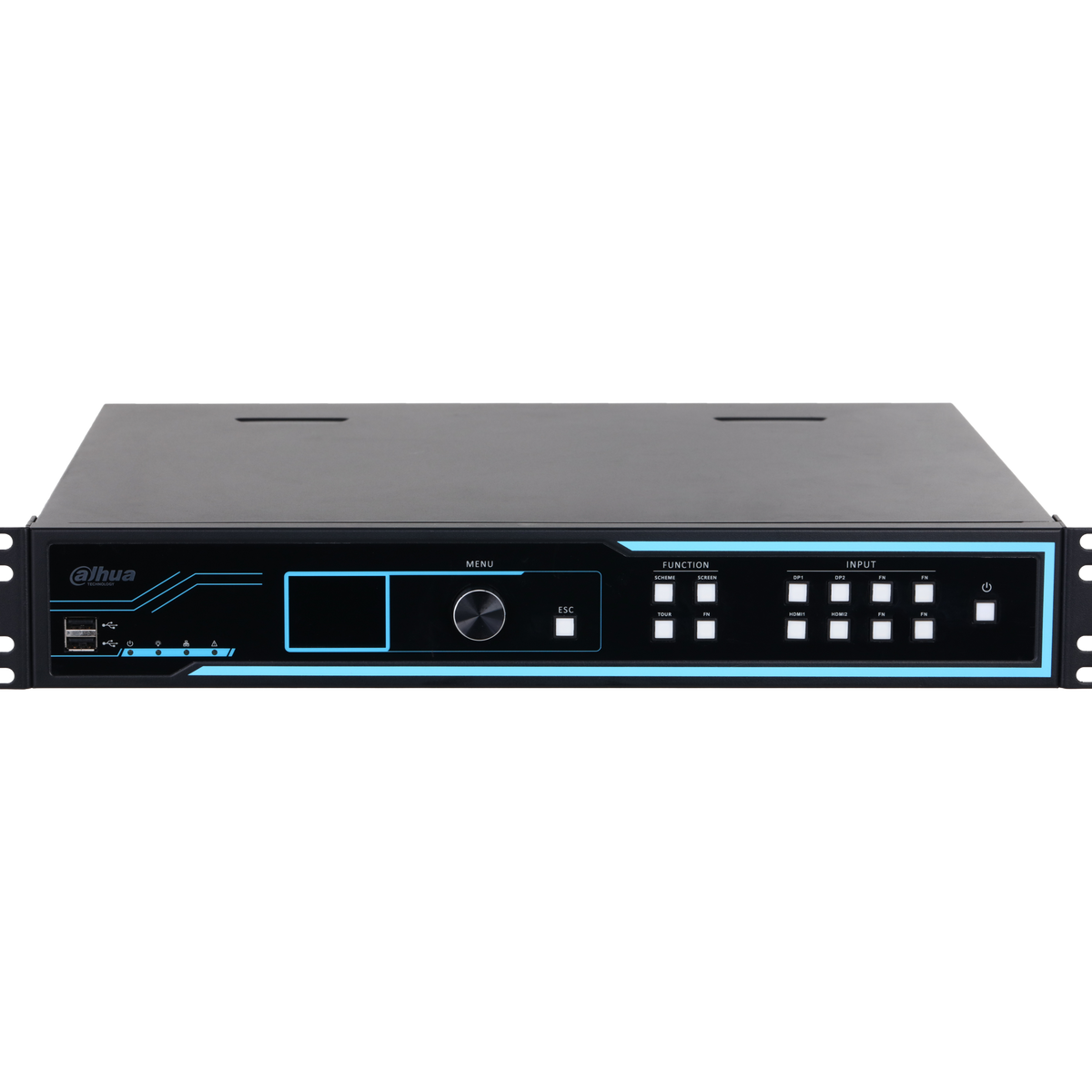 Decodificador Dahua DHI-NVD1205DU-4I-8K UHD de 12 HDMI, decodifica hasta 3 canales 8K@60 fps o 108 canales 1080p. Admite video wall, IA, entradas DP/HDMI 4K, LAN ópticas y Gigabit para monitoreo CCTV