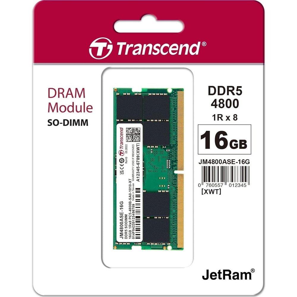 Memoria RAM 16GB DDR5 4800 SO-DIMM 1Rx8 2Gx8 CL40 1.1V