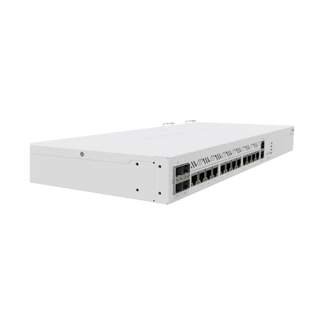 Router CCR2116 1U con CPU 16 núcleos, 16GB RAM, 13 puertos Gigabit, 4 SFP+ 10G, doble fuente y RouterOS L6. Alto desempeño para core de red.