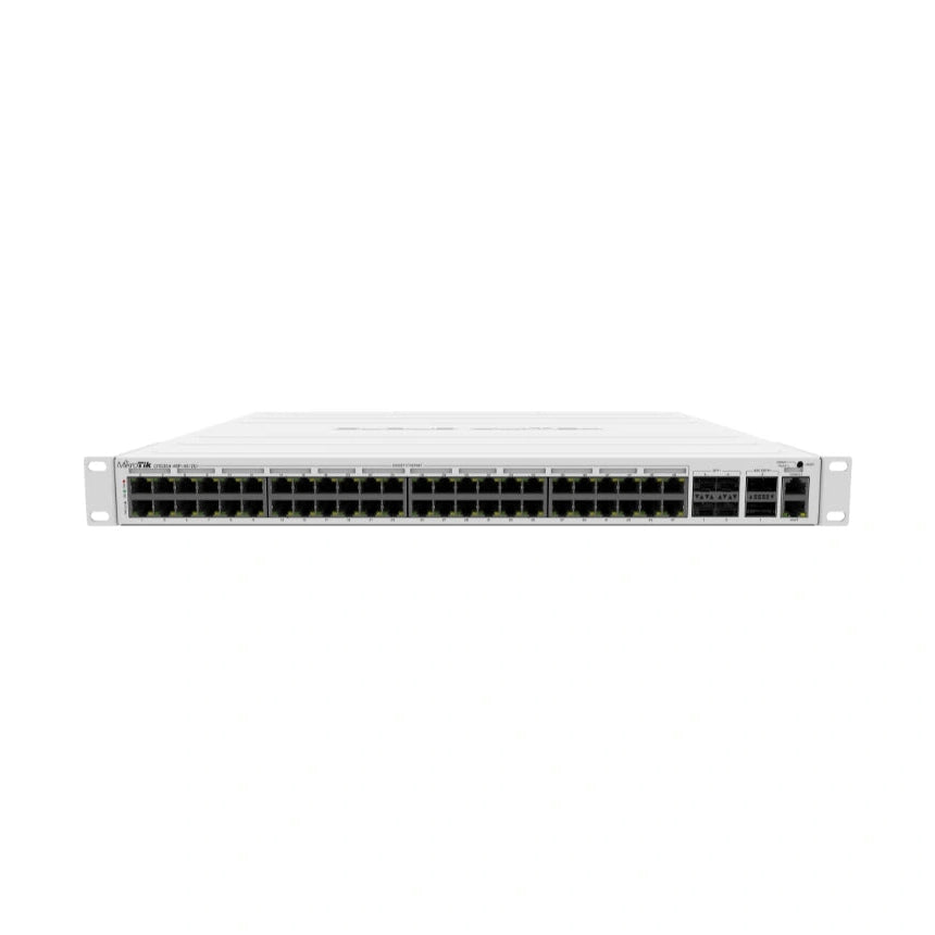Switch Cloud Router 48 puertos Gigabit PoE-out, 4 SFP+ 10G y 2 QSFP+ 40G. Fuente 750W, rack 1U y RouterOS para proyectos PoE.