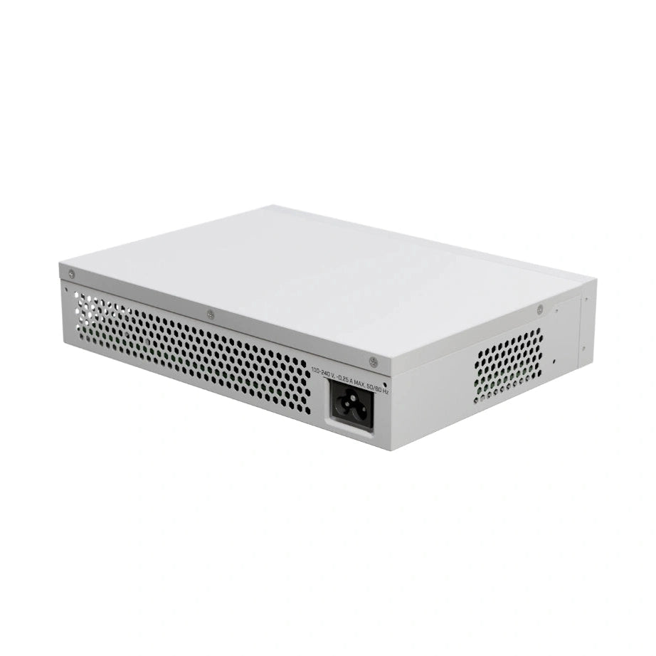 Switch Smart con 16 puertos Gigabit y 2 SFP+ 10G, SwOS, gabinete desktop y PSU. Solución eficiente para agregación de red.