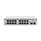 Switch Smart con 16 puertos Gigabit y 2 SFP+ 10G, SwOS, gabinete desktop y PSU. Solución eficiente para agregación de red.