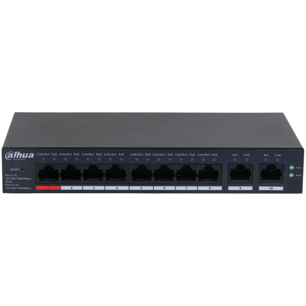 DH-CS4010-8GT-110. SWITCH 8 PUERTOS POE DAHUA GIGA. ADMIN CLOUD