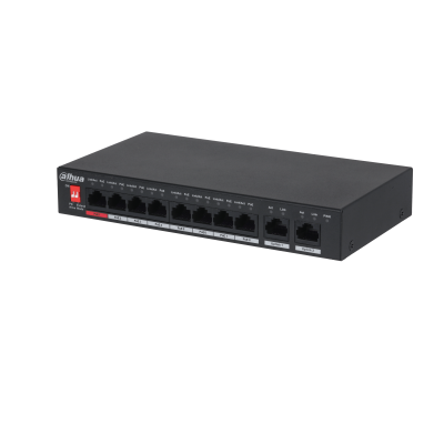 DH-PFS3010-8ET-96.- Switch POE 8 Puertos Dahua. Capa 2.8 puertos 10/100. 2 puertos 10/100/1000 RJ45
