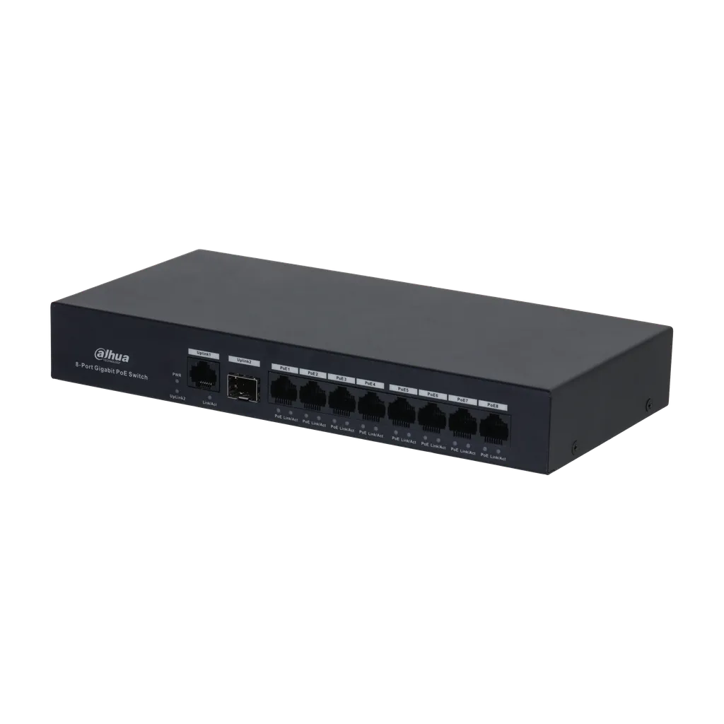 DH-PFS3110-8GT-65. Switch Dahua de 8 puertos PoE 2 Up-Link Gigaethernet.