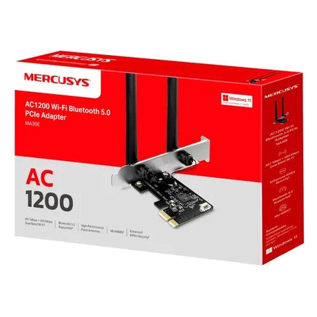 Adaptador PCIe Mercusys MA30E AC1200 - Wi-Fi Dual Band, Bluetooth 5.0, MU-MIMO, BRACKET LARGO