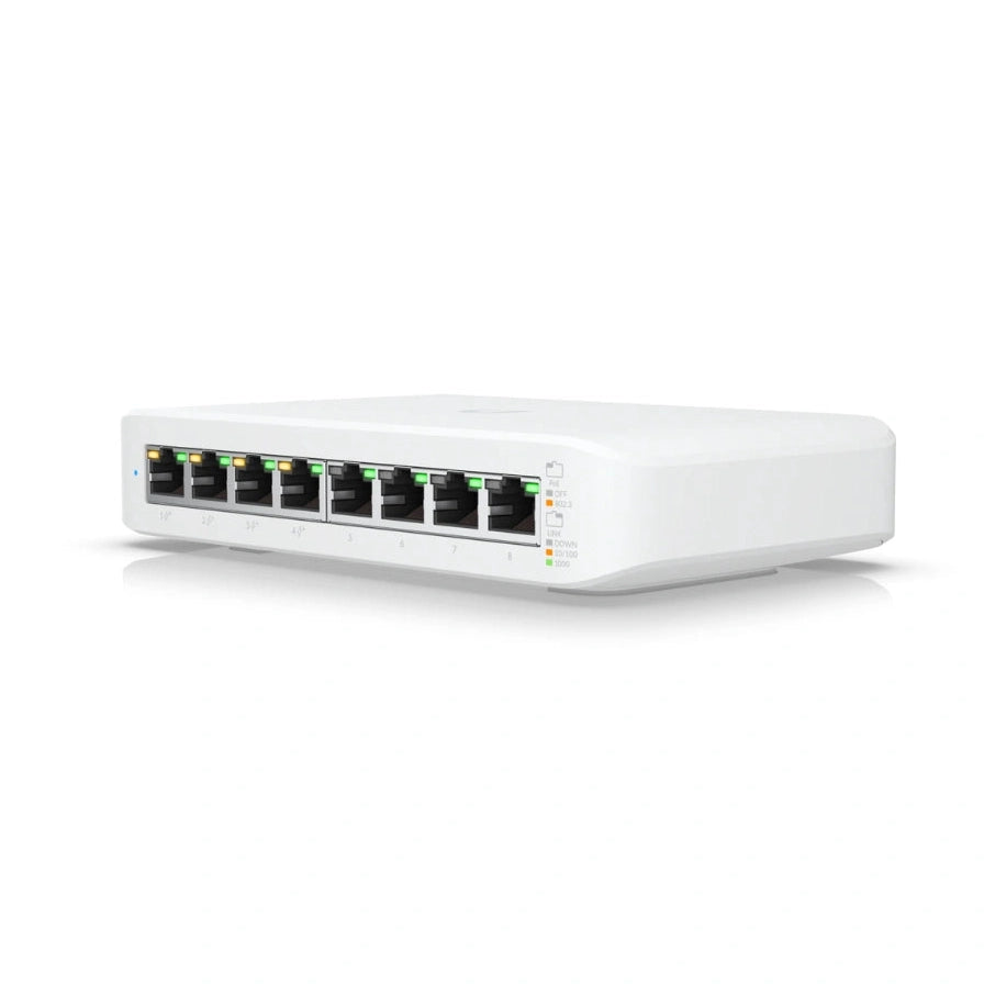 UniFi SWITCH 52W 8Ports: (4) GbE PoE+ (4) GbE Req: Cable Trebol-C5 modelo 1163