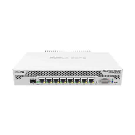Cloud Core Router 1009 PC con 7 Gigabit y puerto combo SFP/Gigabit. Equipo fanless para routing estable en empresas e ISP.