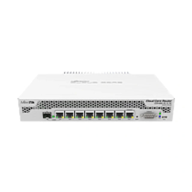 Cloud Core Router 1009 PC con 7 Gigabit y puerto combo SFP/Gigabit. Equipo fanless para routing estable en empresas e ISP.