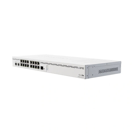 Router CCR2004 rack 1U con 16 puertos Gigabit, 2 SFP+ 10G, CPU ARM 4 núcleos, 4GB RAM, doble fuente y RouterOS L6. Ideal para redes ISP y empresas.