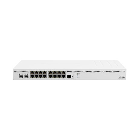 Router CCR2004 rack 1U con 16 puertos Gigabit, 2 SFP+ 10G, CPU ARM 4 núcleos, 4GB RAM, doble fuente y RouterOS L6. Ideal para redes ISP y empresas.