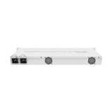 Switch Cloud Router rack 1U con 20 SFP, 4 SFP+ 10G y 4 puertos combo. Doble fuente y RouterOS/SwOS para distribución de fibra.