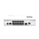 Switch/router de fibra con 10 SFP, 1 SFP+ 10G y 1 Gigabit. RouterOS/SwOS para distribución óptica y enlaces empresariales.