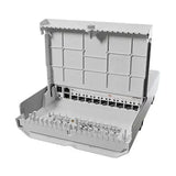netFiber 9 outdoor con 4 SFP+ 10G, 5 SFP 1G y 1 Gigabit PoE-in, RouterOS L5, fuente y PoE. Agregación de fibra en exterior.