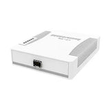 Switch Smart compacto con 5 puertos Gigabit y 1 SFP, sistema SwOS, gabinete plástico y PSU. Ideal para fibra y redes de oficina.