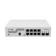 Switch Smart compacto con 8 puertos Gigabit y 2 SFP+ 10G, SwOS y PSU. Ideal para enlaces de fibra y redes de alto rendimiento.