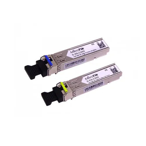 Par SFP WDM 1.25G 1310/1550 nm, conector LC, alcance 20 km. Solución bidireccional para enlace Gigabit por una fibra.