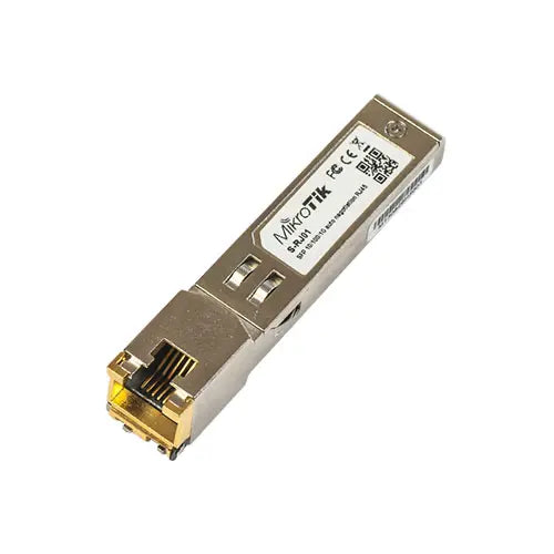 Módulo S-RJ01 SFP a RJ45 Gigabit Ethernet, permite agregar puerto cobre 10/100/1000 Mbps en equipos con bahía SFP compatible MikroTik.