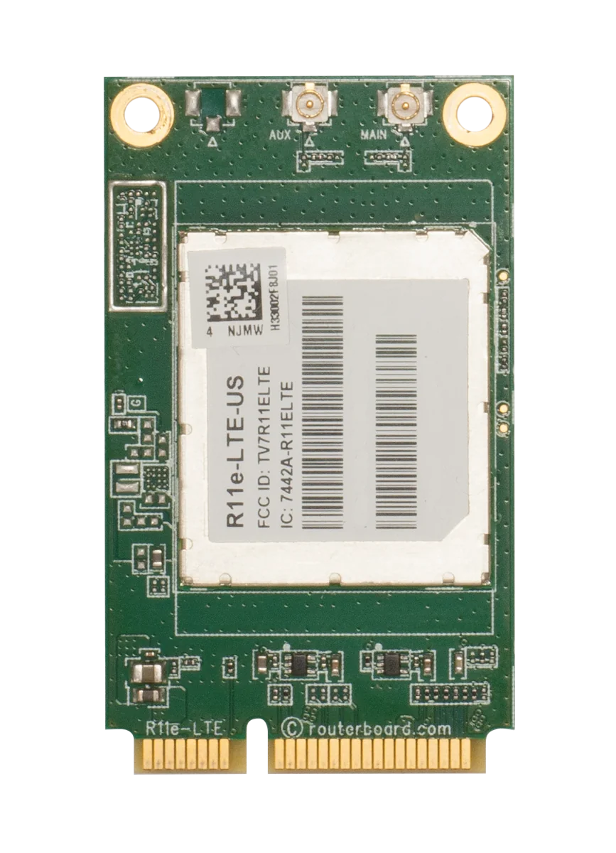 Módem LTE miniPCIe Cat4 versión US, compatible con bandas móviles de EE.UU. para integrar internet celular en equipos MikroTik.