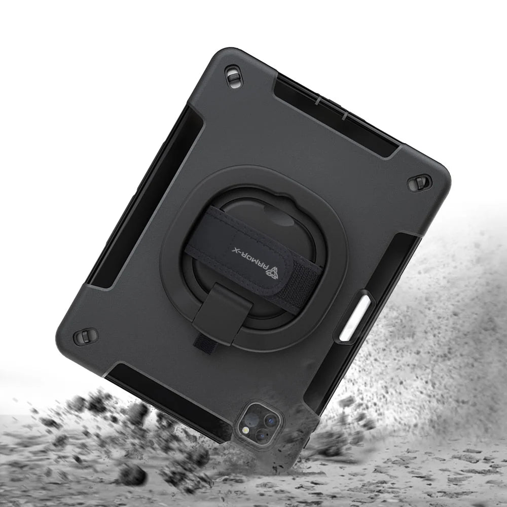 KN-iPad-PR6 ARMOR-X Funda Rugged Militar Impermeable para iPad Pro 11" (1ª/2ª/3ª/4ª Gen 2018-2022) con Correa de Mano y Soporte