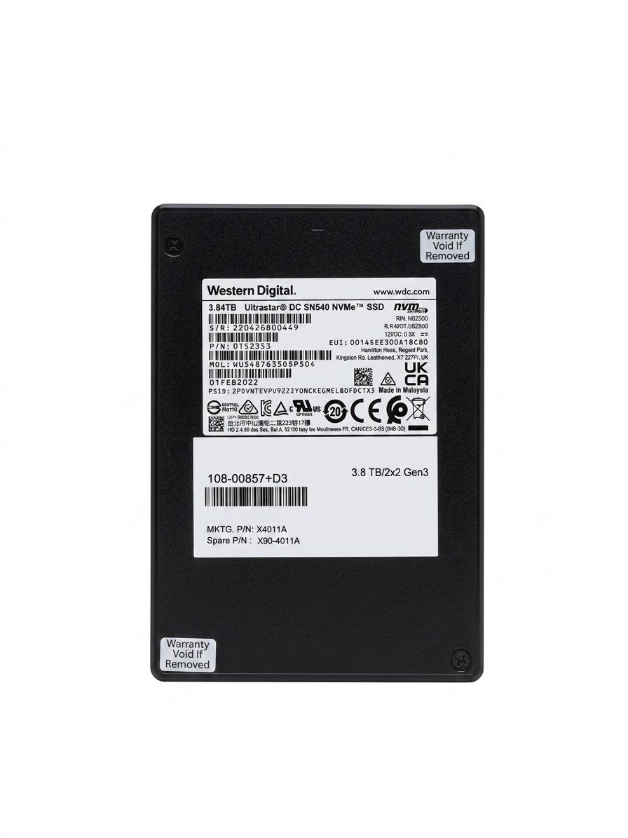 0TS2353 WD Ultrastar DC SN540 3.84TB U.2 PCIe 3.0 x4 2.5" NVME SSD WUS4B7638DSP304