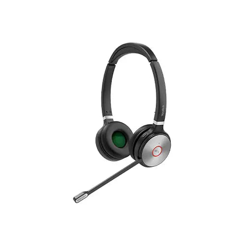 Audífonos inalámbricos DECT profesionales con base de trabajo todo-en-uno, pantalla táctil, cancelación de ruido con Acoustic Shield y hasta 160 m de alcance para comunicación clara en UC.