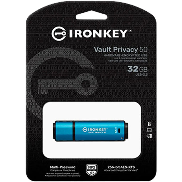 IKVP50/32GB Unidad USB Kingston 32GB Ironkey Vault Privacy (Nuevo) - Gestion y Equipos (G&E)