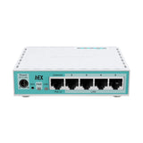 Router hEX 2024 con CPU dual-core 950MHz, 512MB RAM, 5 puertos Gigabit, USB y RouterOS v7 L4. Compacto para redes hogar/pyme.