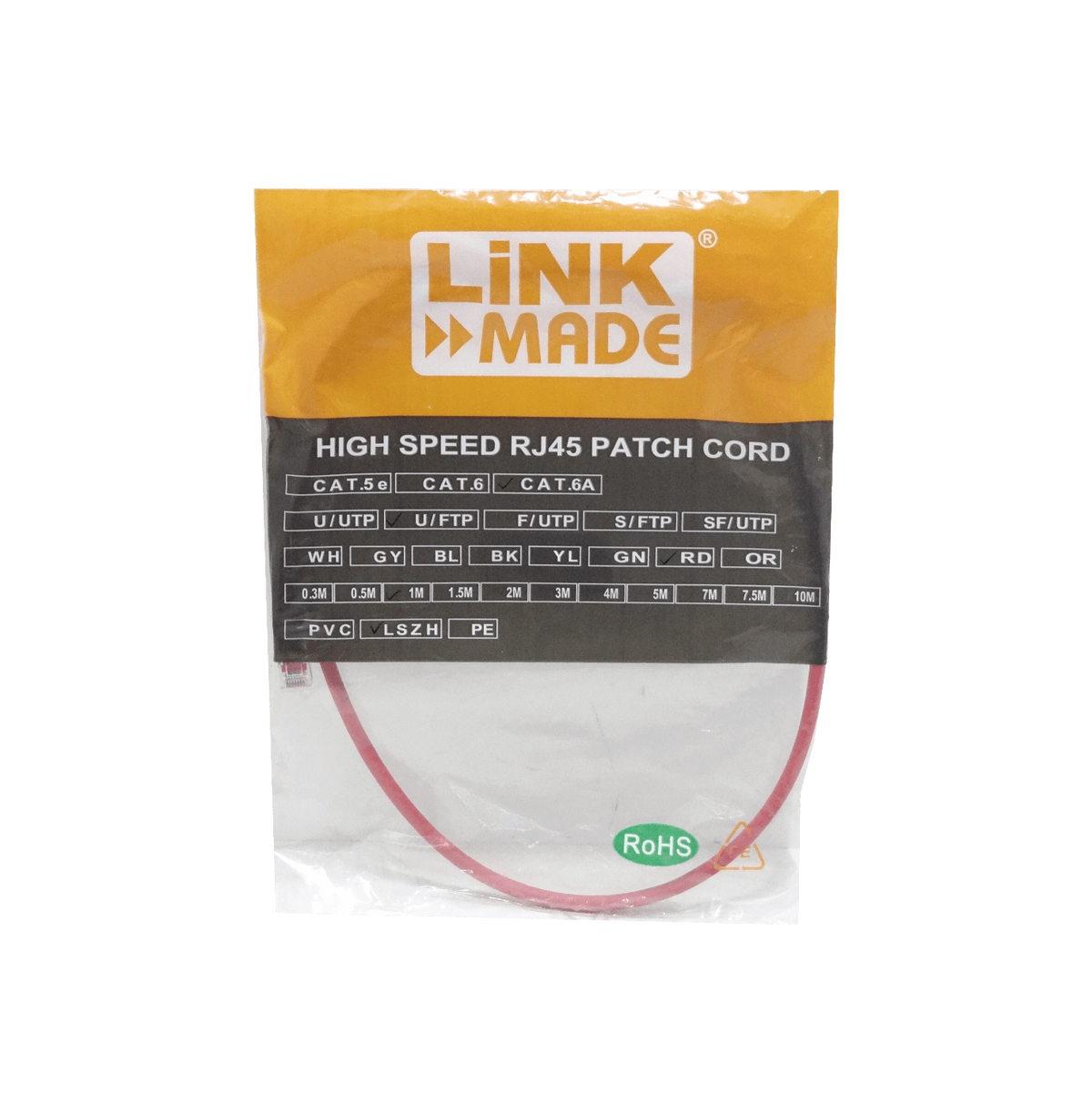 LINKMADE 1MT CAT6A U/FTP ROJO LSZH CABLE PATCH INYECTADO MULTIFILAR