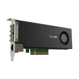 Tarjeta PCIe CCR2004 con CPU ARM 4 núcleos, 4GB RAM, 2 puertos SFP28 25G y 1 Gigabit. RouterOS L6 para routing avanzado en servidores.